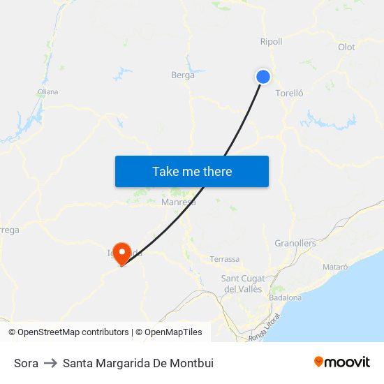 Sora to Santa Margarida De Montbui map