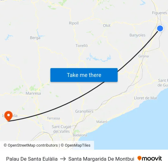 Palau De Santa Eulàlia to Santa Margarida De Montbui map