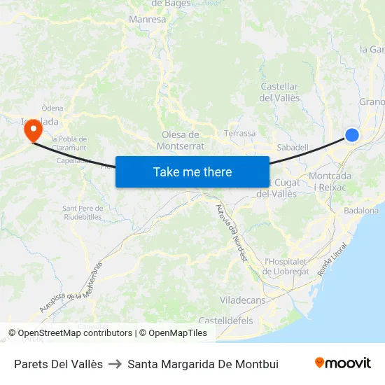 Parets Del Vallès to Santa Margarida De Montbui map