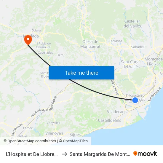 L’Hospitalet De Llobregat to Santa Margarida De Montbui map