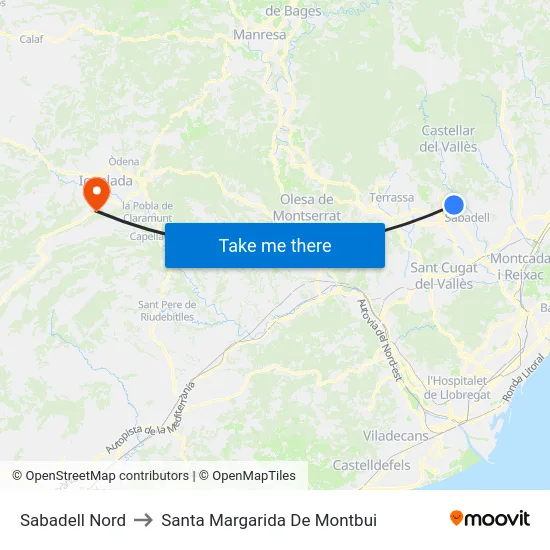 Sabadell Nord to Santa Margarida De Montbui map
