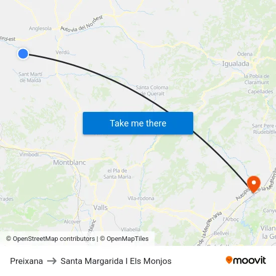 Preixana to Santa Margarida I Els Monjos map