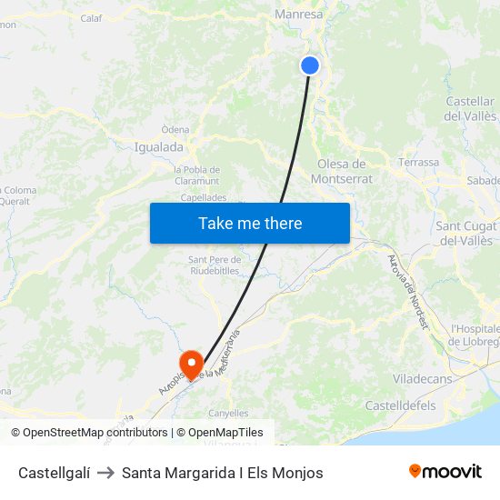 Castellgalí to Santa Margarida I Els Monjos map