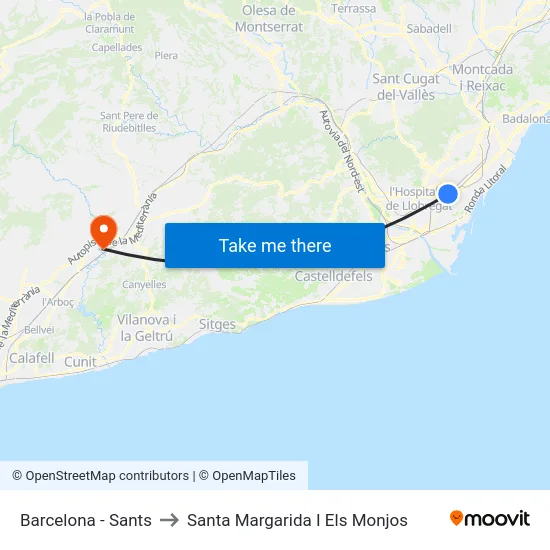 Barcelona - Sants to Santa Margarida I Els Monjos map