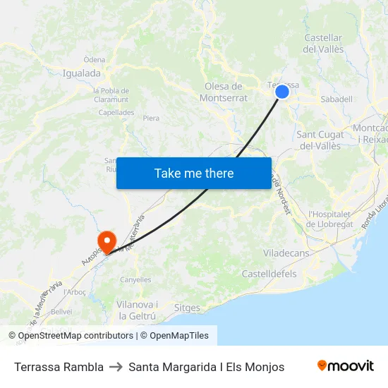 Terrassa Rambla to Santa Margarida I Els Monjos map