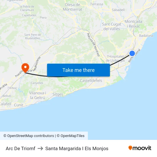 Arc De Triomf to Santa Margarida I Els Monjos map