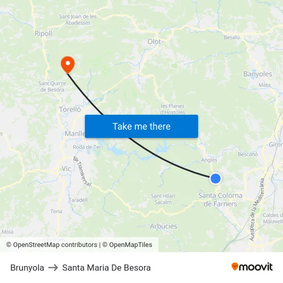 Brunyola to Santa Maria De Besora map