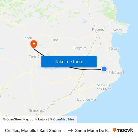 Cruïlles, Monells I Sant Sadurní De L'He to Santa Maria De Besora map