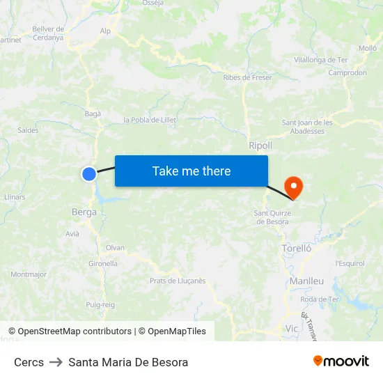Cercs to Santa Maria De Besora map