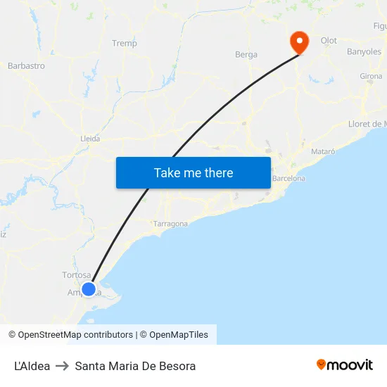 L'Aldea to Santa Maria De Besora map