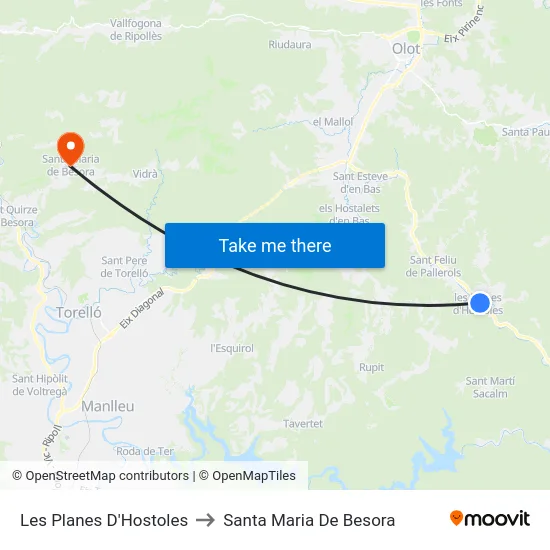 Les Planes D'Hostoles to Santa Maria De Besora map