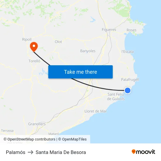 Palamós to Santa Maria De Besora map