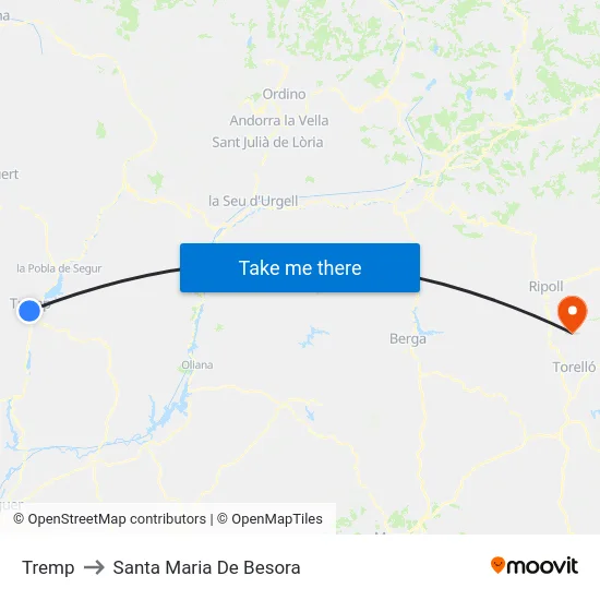Tremp to Santa Maria De Besora map