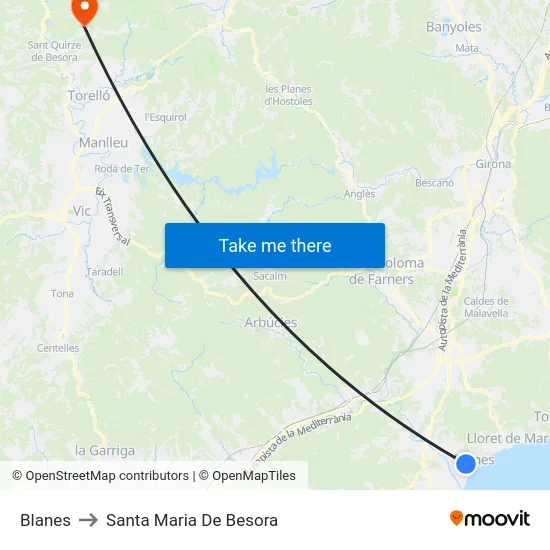 Blanes to Santa Maria De Besora map