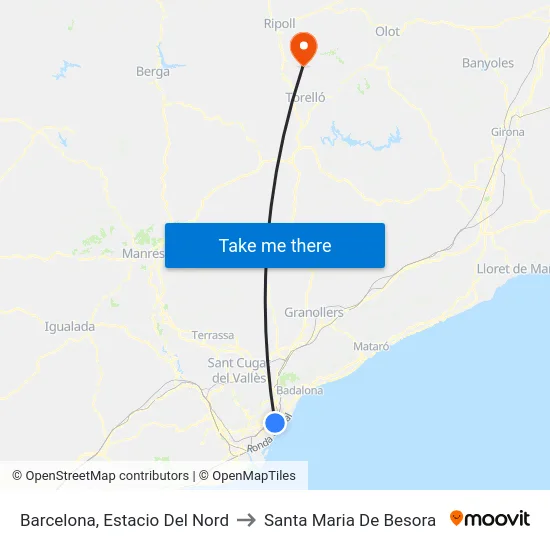 Barcelona, Estacio Del Nord to Santa Maria De Besora map