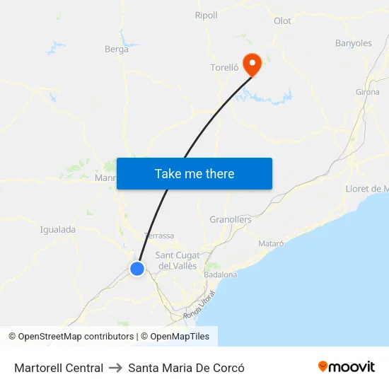 Martorell Central to Santa Maria De Corcó map