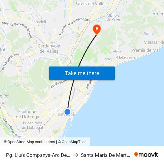 Pg. Lluís Companys-Arc De Triomf to Santa Maria De Martorelles map