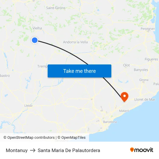 Montanuy to Santa Maria De Palautordera map