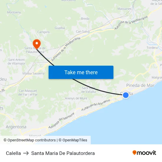 Calella to Santa Maria De Palautordera map