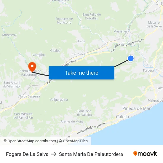 Fogars De La Selva to Santa Maria De Palautordera map