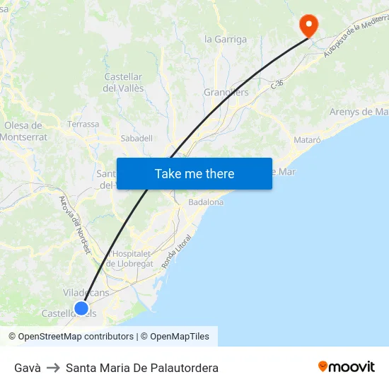 Gavà to Santa Maria De Palautordera map