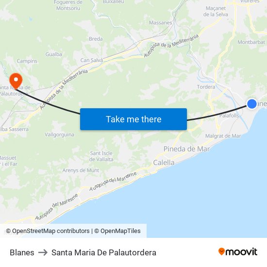Blanes to Santa Maria De Palautordera map
