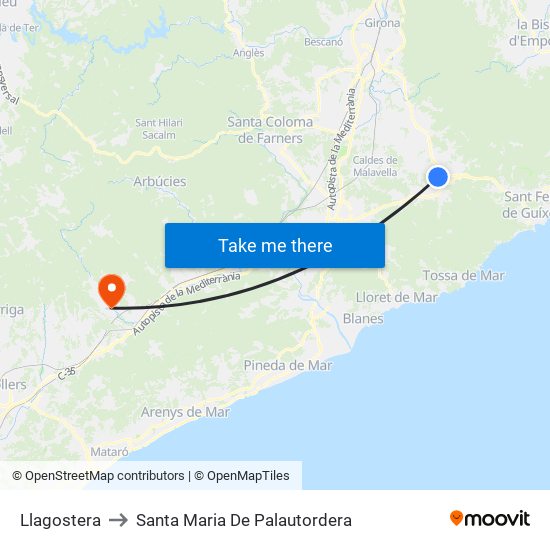 Llagostera to Santa Maria De Palautordera map