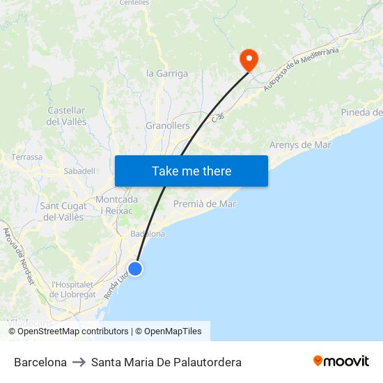 Barcelona to Santa Maria De Palautordera map