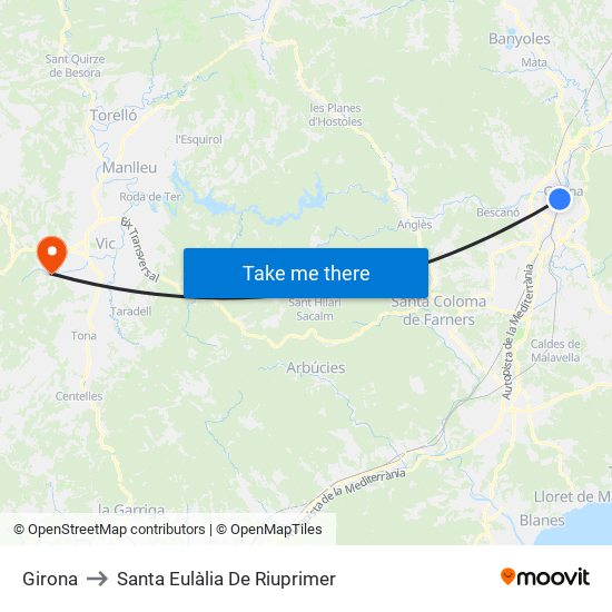 Girona to Santa Eulàlia De Riuprimer map