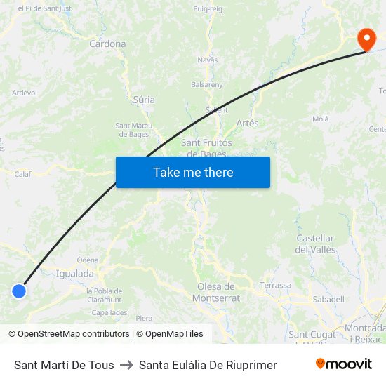 Sant Martí De Tous to Santa Eulàlia De Riuprimer map
