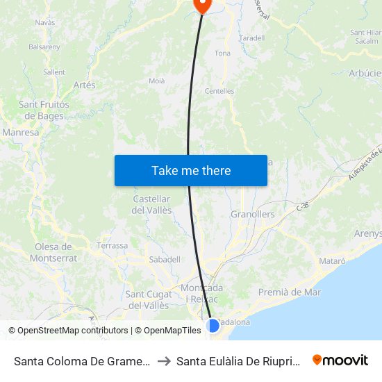 Santa Coloma De Gramenet to Santa Eulàlia De Riuprimer map