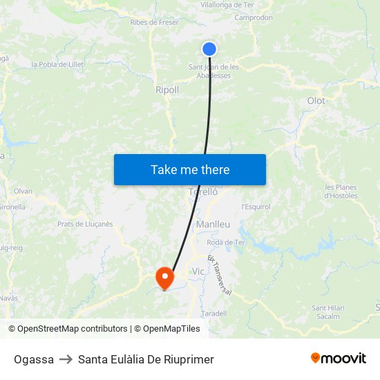 Ogassa to Santa Eulàlia De Riuprimer map