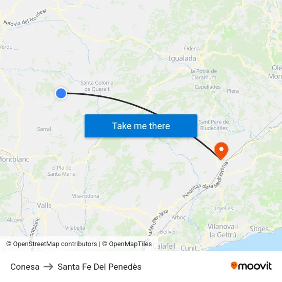 Conesa to Santa Fe Del Penedès map