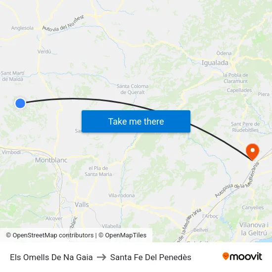 Els Omells De Na Gaia to Santa Fe Del Penedès map