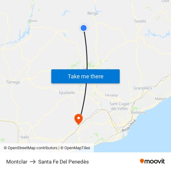 Montclar to Santa Fe Del Penedès map