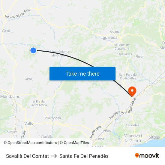 Savallà Del Comtat to Santa Fe Del Penedès map