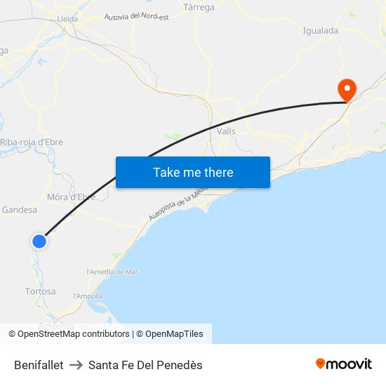 Benifallet to Santa Fe Del Penedès map