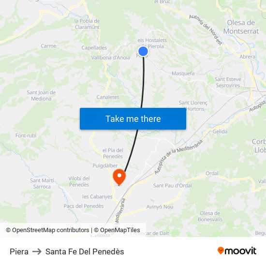 Piera to Santa Fe Del Penedès map