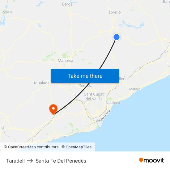 Taradell to Santa Fe Del Penedès map