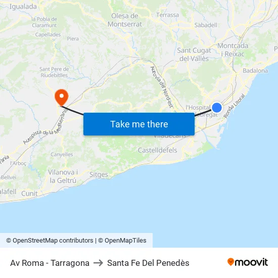 Av Roma - Tarragona to Santa Fe Del Penedès map