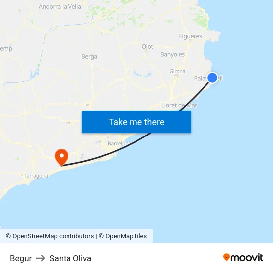 Begur to Santa Oliva map