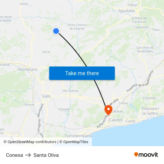 Conesa to Santa Oliva map