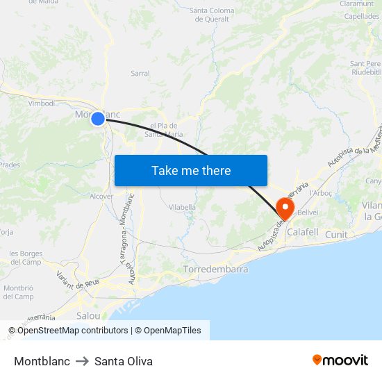 Montblanc to Santa Oliva map