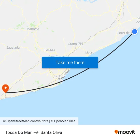 Tossa De Mar to Santa Oliva map