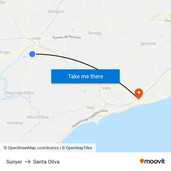 Sunyer to Santa Oliva map