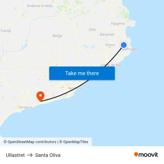 Ullastret to Santa Oliva map