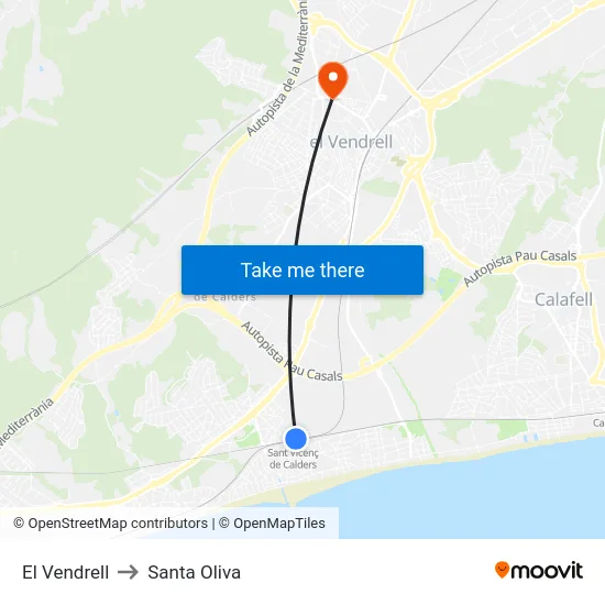 El Vendrell to Santa Oliva map