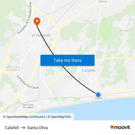 Calafell to Santa Oliva map