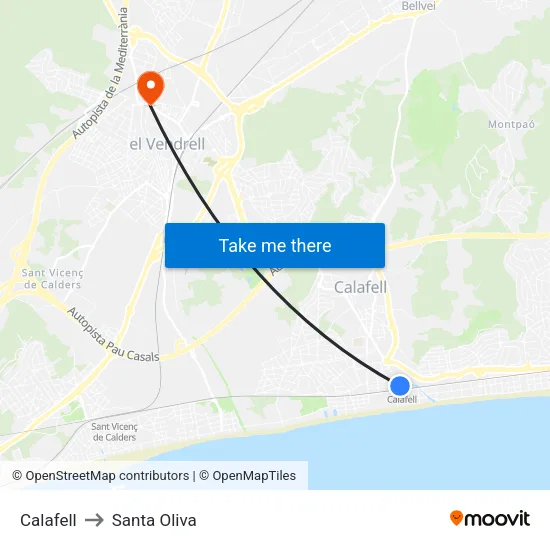 Calafell to Santa Oliva map