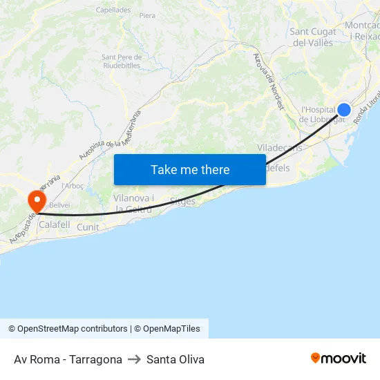Av Roma - Tarragona to Santa Oliva map